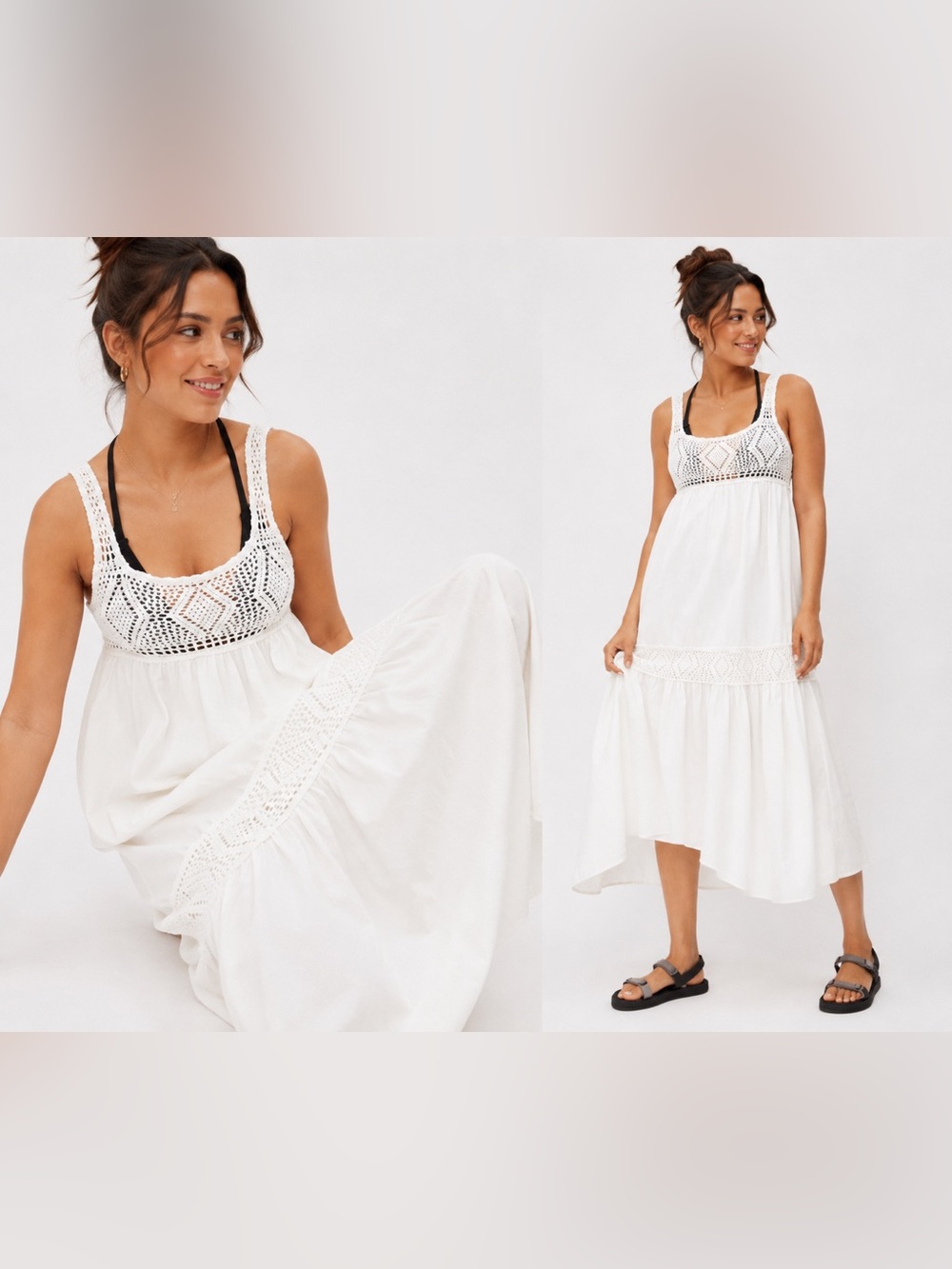 NWT Urban Outfitters White Crochet Boho Maxi Dress XS